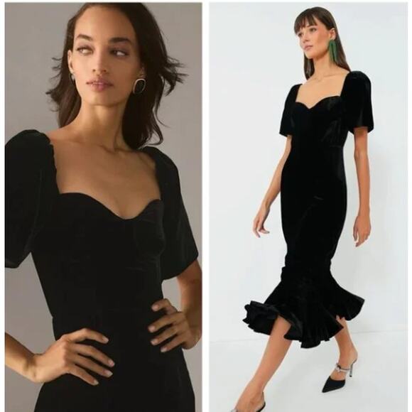 RHODE Sweetheart Velvet Ramona Slim Midi Dress in Jet Black Size 4 New with Tags